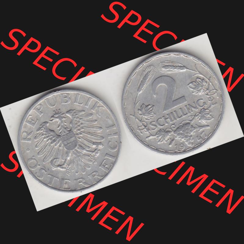 Münzen Österreich Umlaufmünze 1946-1952, 2 Schilling 1947, Münze aus Österreich mit Münzseiten Horizontal / Nebeneinander auf einen Bild für Mobile-Geräte... Sammlung