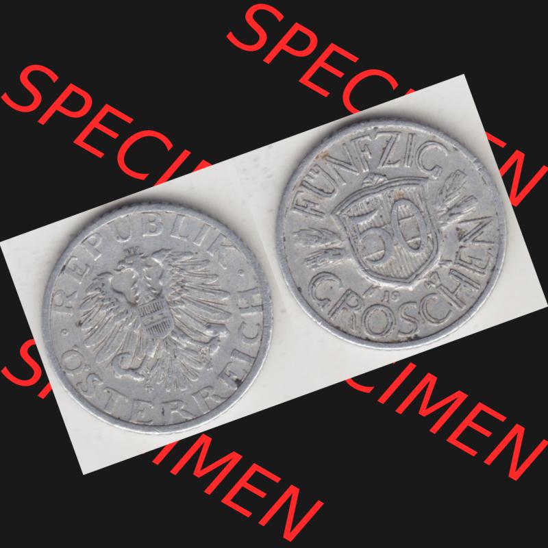 Münzen Österreich Umlaufmünze 1946-1955, 50 Groschen 1947 III., Münze aus Österreich mit Münzseiten Horizontal / Nebeneinander auf einen Bild für... Sammlung