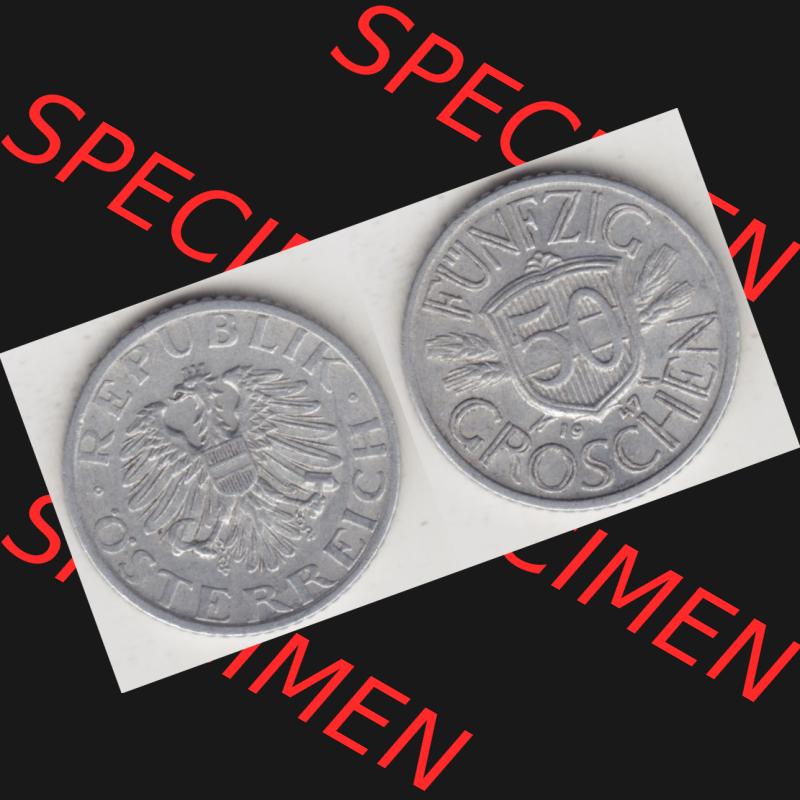 Münzen Österreich Umlaufmünze 1946-1955, 50 Groschen 1947 I., Münze aus Österreich mit Münzseiten Horizontal / Nebeneinander auf einen Bild für... Sammlung