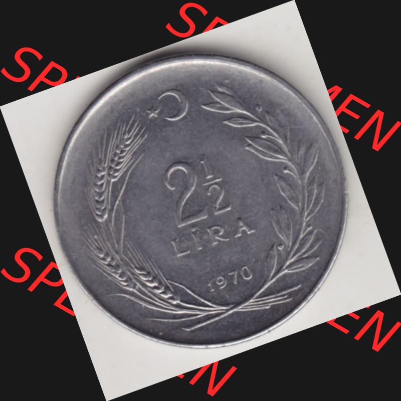 Münzen Türkei Umlaufmünze 1969-1980, 2-1-2 Lira 1970. Rückseite der Münze der Türkei als Bildmaterial für Sammler und Münzen-Webseiten hier im online... Sammlung