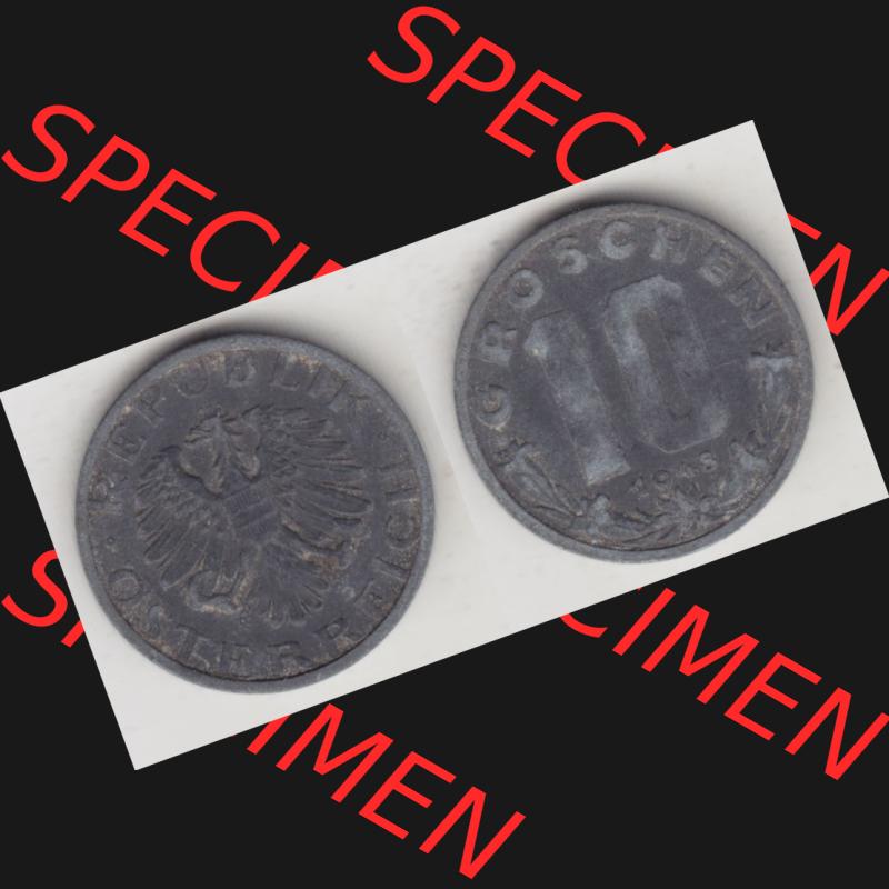 Münzen Österreich Umlaufmünze 1947-1949, 10 Groschen 1948 III., Münze aus Österreich mit Münzseiten Horizontal / Nebeneinander auf einen Bild für... Sammlung