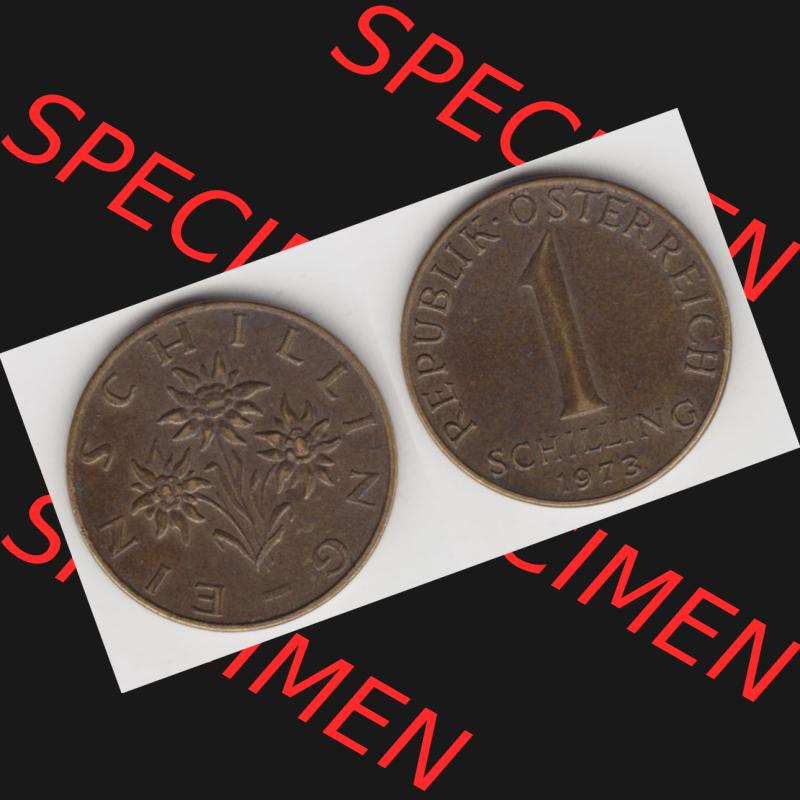 Münzen Österreich Umlaufmünze 1959-2001, 1 Schilling 1973, Münze aus Österreich mit Münzseiten Horizontal / Nebeneinander auf einen Bild für Mobile-Geräte... Sammlung