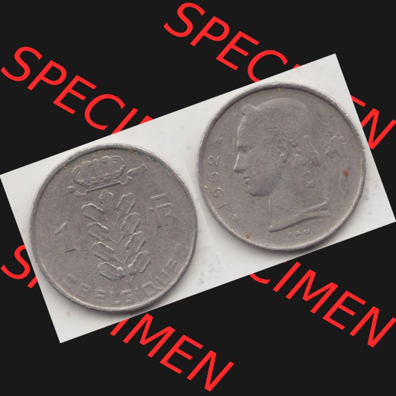 Münzen Belgien Umlaufmünze 1950-1988, 1 Francs-Franken 1952 Belgique. Vorderseite und Rückseite horizontal auf einen digitalen Bild der alten belgischen Francs Umlaufmünze... Sammlung
