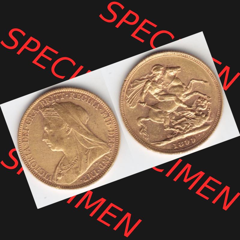 Münzen Großbritannien Goldmünze 1893-1901, 1 Pfund Sovereign 1899. Vorderseite und Rückseite horizontal auf einen digitalen Bild der alten britischen Goldmünze Sovereign... Sammlung