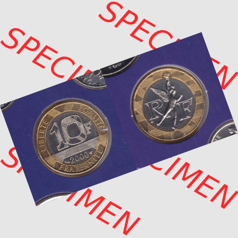 Münze Frankreich 2000, 10 Francs. Vorderseite und Rückseite horizontal auf einen digitalen Bild der alten französischen Umlaufmünze aus Frankreich in der Francs-Währung... Sammlung