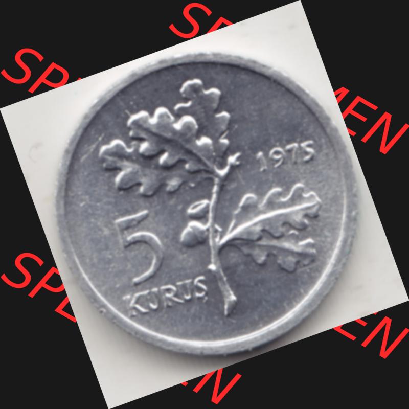 Münzen Türkei Gedenkmünze 1975-1975, 5 Kurus 1975, FAO - Familienplanung. Rückseite der Münze der Türkei als Bildmaterial für Sammler und Münzen-Webseiten... Sammlung