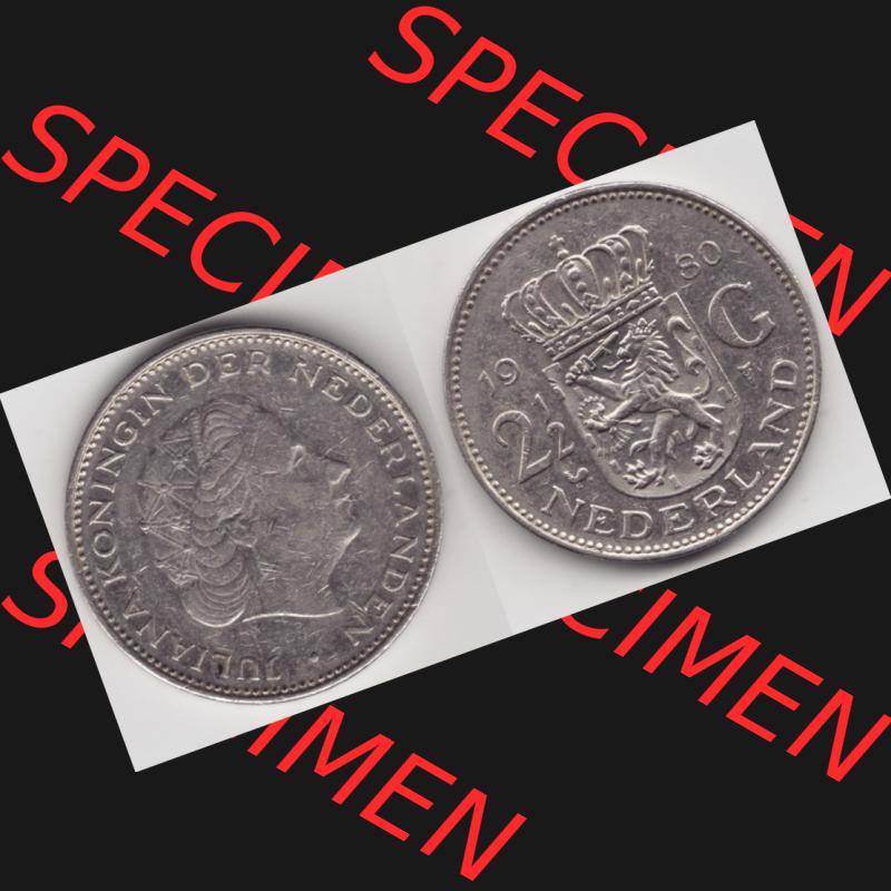 Münzen Niederlande Umlaufmünze 1969-1980, 2.50 Gulden 1980, Bild mit horizontaler Vollansicht als Bildmaterial Sammlung
