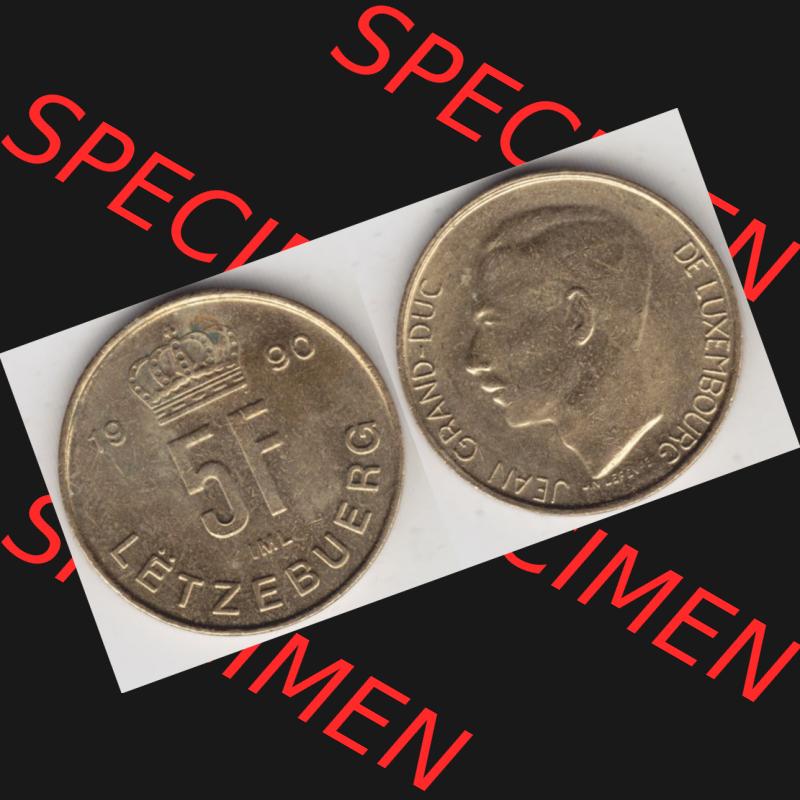 Münzen Luxemburg Umlaufmünze 1989-1995, 5 Franken - Francs 1990, Bild mit Vollansicht Sammlung