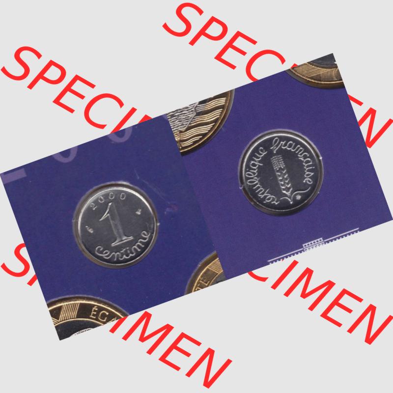 Münze Frankreich 2000, 1 Centime. Vorderseite und Rückseite horizontal auf einen digitalen Bild der alten französischen Umlaufmünze aus Frankreich in der Francs-Währung... Sammlung