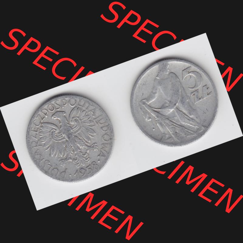 Münzen Polen Umlaufmünze 1958-1974, 5 Zlotych 1958, Bild mit Vollansicht als Bildmaterial Sammlung