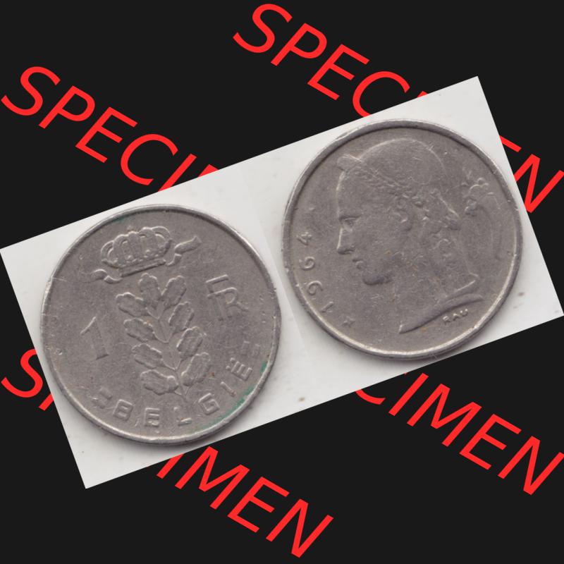 Münzen Belgien Umlaufmünze 1950-1988, 1 Francs-Franken 1964 Belgie. Vorderseite und Rückseite horizontal auf einen digitalen Bild der alten belgischen Francs Umlaufmünze... Sammlung