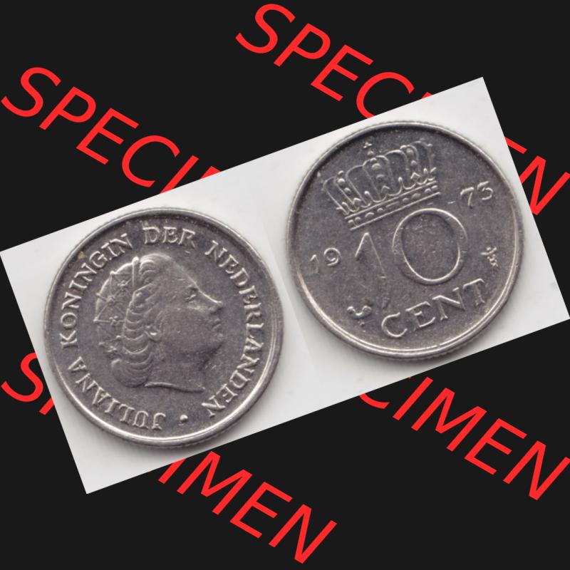 Münzen Niederlande Umlaufmünze 1950-1980, 10 Cent 1973, Bild mit horizontaler Vollansicht als Bildmaterial Sammlung