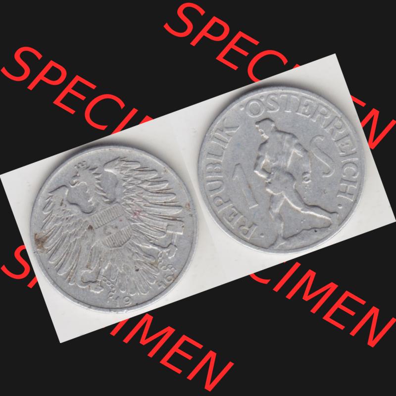 Münzen Österreich Umlaufmünze 1946-1957, 1 Schilling 1946 I., Münze aus Österreich mit Münzseiten Horizontal / Nebeneinander auf einen Bild für... Sammlung