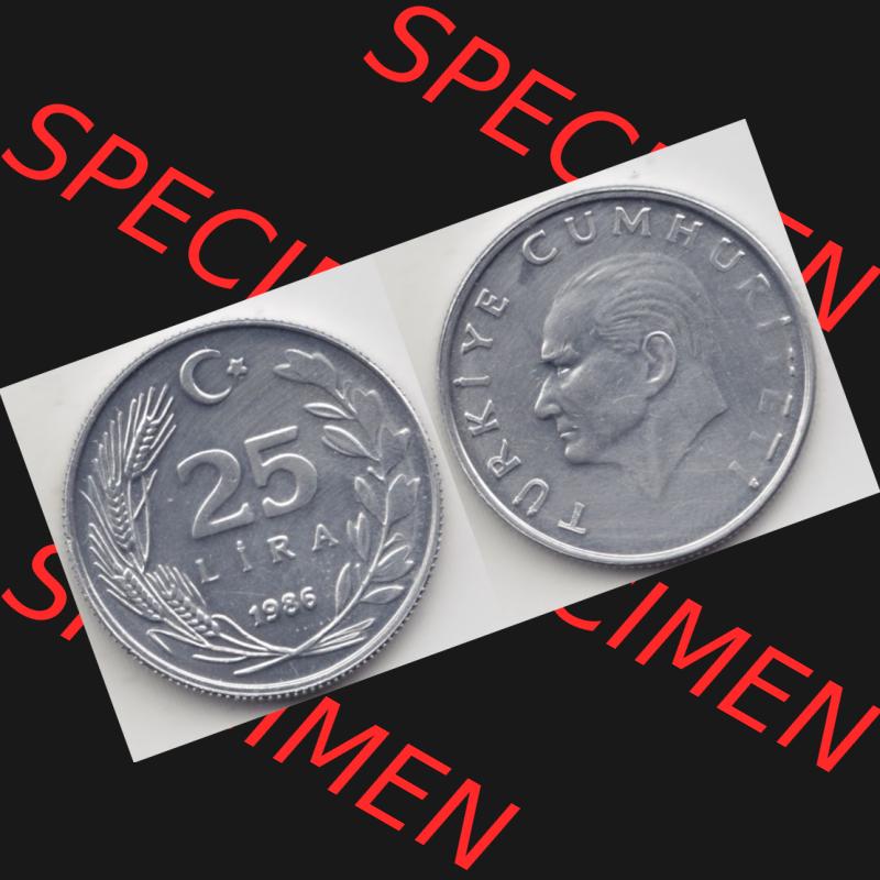 Münzen Türkei Umlaufmünze 1985-1989, 25 Lira - Lire 1986. Vorderseite und Rückseite der Münze der Türkei auf einen Digitalen Bild, als Bildmaterial für... Sammlung