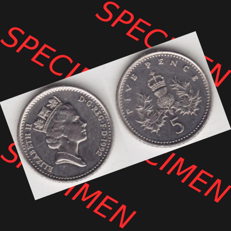 Münzen Großbritannien Umlaufmünze 1990-1997, 5 Pence 1992. Vorderseite und Rückseite horizontal auf einen digitalen Bild der alten britischen Münze aus Großbritannien... Sammlung