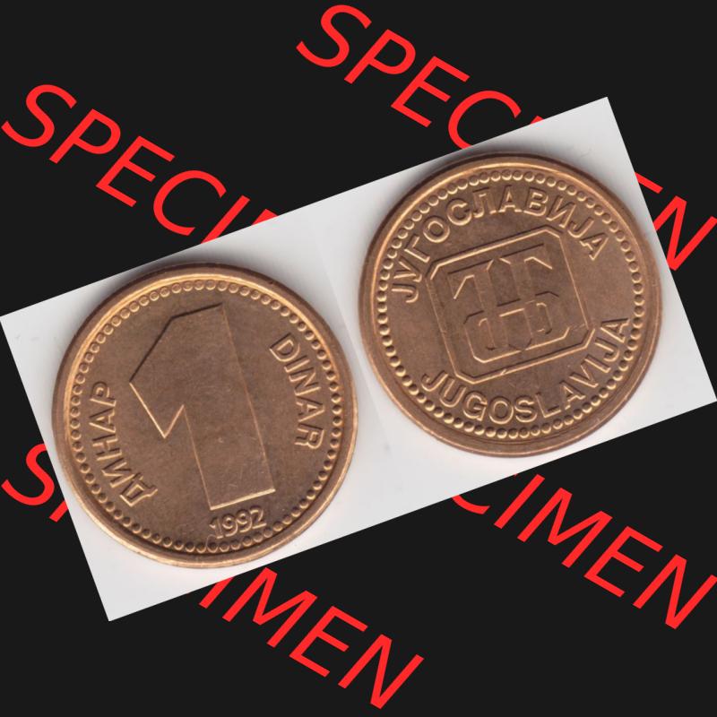 Münzen Jugoslawien Umlaufmünze 1992-1992, 1 Dinar, Anhap, Bild mit Vollansicht als Bildmaterial Sammlung