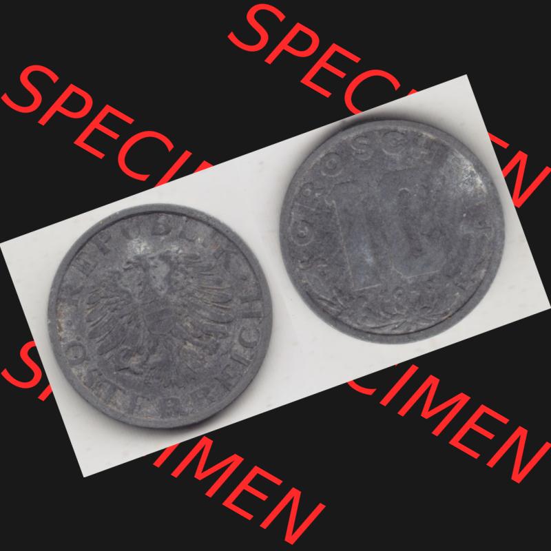 Münzen Österreich Umlaufmünze 1947-1949, 10 Groschen 1949 III., Münze aus Österreich mit Münzseiten Horizontal / Nebeneinander auf einen Bild für... Sammlung