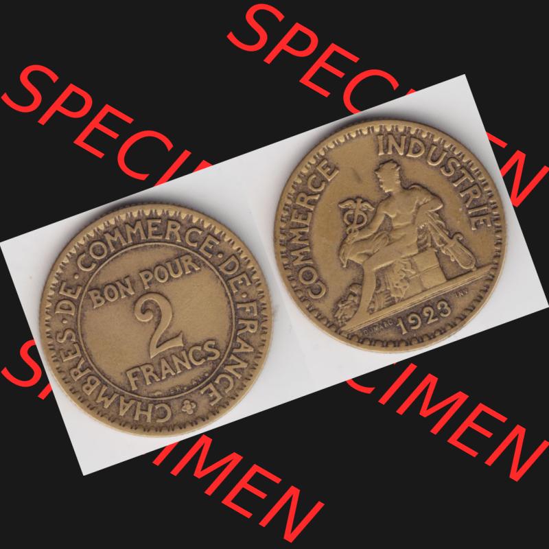 Münze Frankreich 1920-1927, 2 Francs, Franken 1923. Vorderseite und Rückseite horizontal auf einen digitalen Bild der alten französischen Umlaufmünze aus Frankreich... Sammlung