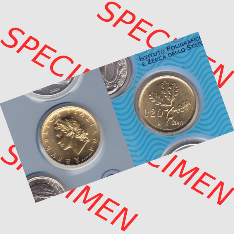 Münzen Italien Umlaufmünze 1956-2001, 20 Lira-Lire Kleinmünze 2001. Vorderseite und Rückseite horizontal auf einen digitalen Bild der alten italienischen Münze aus... Sammlung