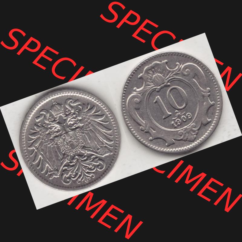 Münzen Österreich Umlaufmünze 1892-1911, 10 Heller 1909, Münze aus Österreich mit Münzseiten Horizontal / Nebeneinander auf einen Bild für Mobile-Geräte... Sammlung