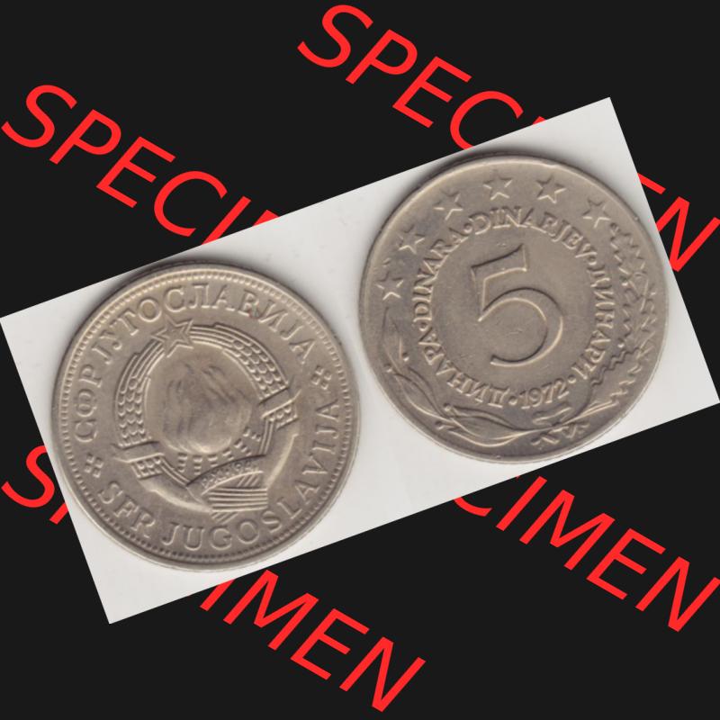 Münzen Jugoslawien Umlaufmünze 1971-1981, 5 Dinar 1972, Bild mit Vollansicht als Bildmaterial Sammlung