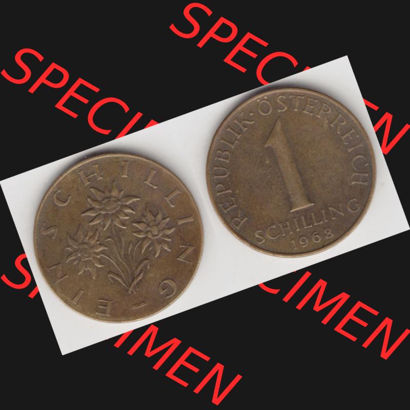 Münzen Österreich Umlaufmünze 1959-2001, 1 Schilling 1968, Münze aus Österreich mit Münzseiten Horizontal / Nebeneinander auf einen Bild für Mobile-Geräte... Sammlung