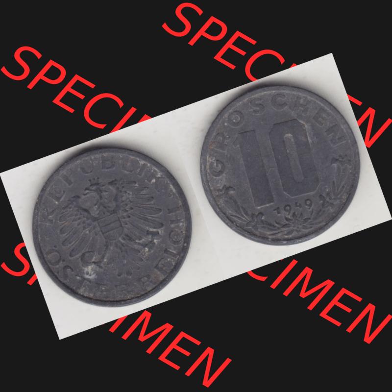 Münzen Österreich Umlaufmünze 1947-1949, 10 Groschen 1949 I., Münze aus Österreich mit Münzseiten Horizontal / Nebeneinander auf einen Bild für... Sammlung
