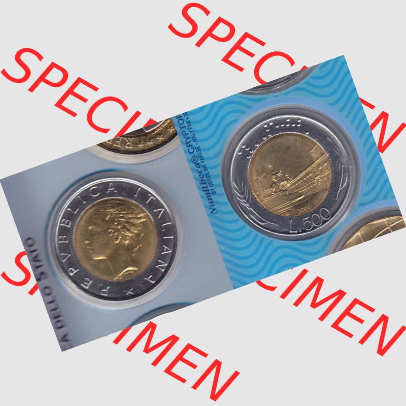 Münzen Italien Umlaufmünze 1982-2001, 500 Lira-Lire Unedeles Metall 2001. Vorderseite und Rückseite horizontal auf einen digitalen Bild der alten italienischen Münze aus... Sammlung