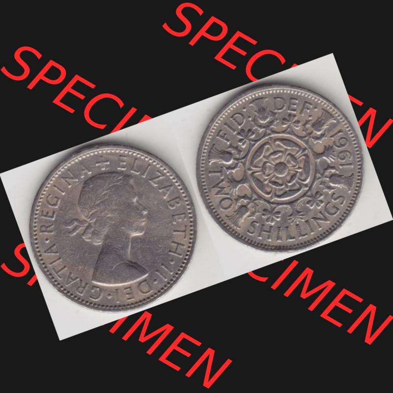 Münzen Großbritannien Umlaufmünze 1954-1970, 2 Schilling-Florin 1961. Vorderseite und Rückseite horizontal auf einen digitalen Bild der alten britischen Münze aus... Sammlung