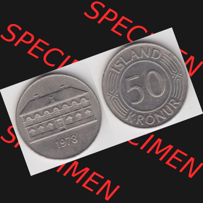 Münzen Island Umlaufmünze 1970-1980, 50 Kronur, Kronen 1978. Vorderseite und Rückseite horizontal auf einen digitalen Bild der alten Isländischen Umlaufmünze... Sammlung