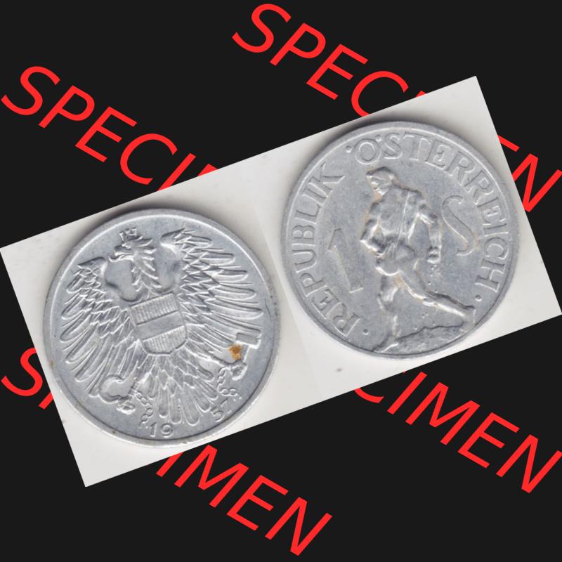 Münzen Österreich Umlaufmünze 1946-1957, 1 Schilling 1957, Münze aus Österreich mit Münzseiten Horizontal / Nebeneinander auf einen Bild für Mobile-Geräte... Sammlung