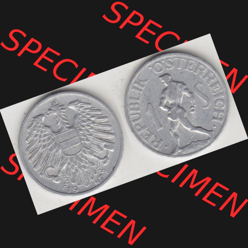 Münzen Österreich Umlaufmünze 1946-1957, 1 Schilling 1947 I., Münze aus Österreich mit Münzseiten Horizontal / Nebeneinander auf einen Bild für... Sammlung