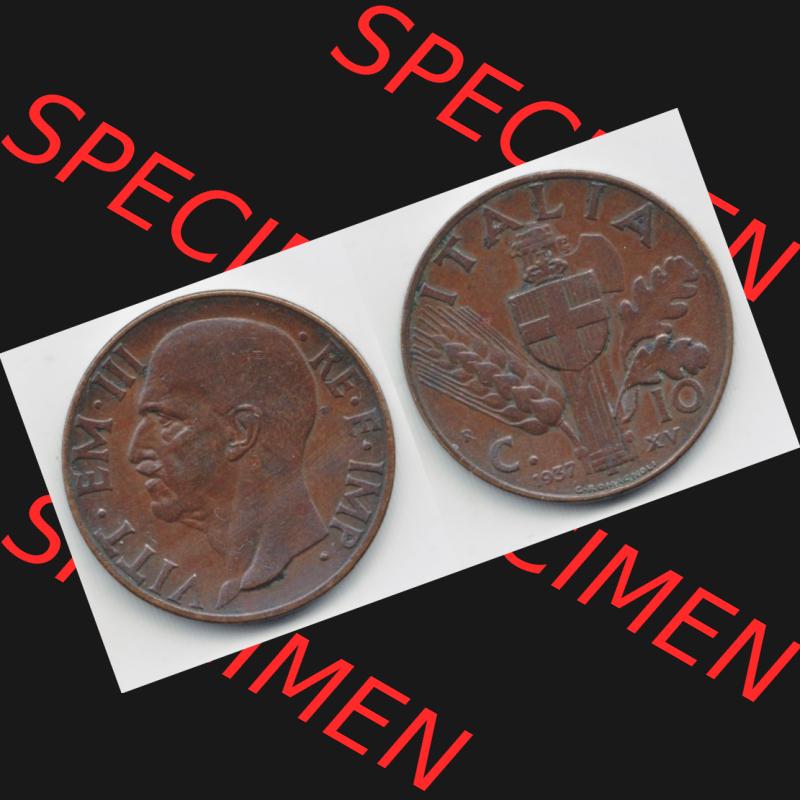 Münzen Italien Umlaufmünze 1936-1939, 10 Centesimi 1937, Bild mit Vollansicht zum Download Sammlung
