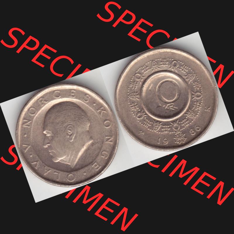 Münzen Norwegen Umlaufmünze 1983-1991, 10 Kronen 1986, Münze aus Norwegen mit Münzseiten Horizontal / Nebeneinander auf einen Bild für Mobile-Geräte als Bildmaterial... Sammlung