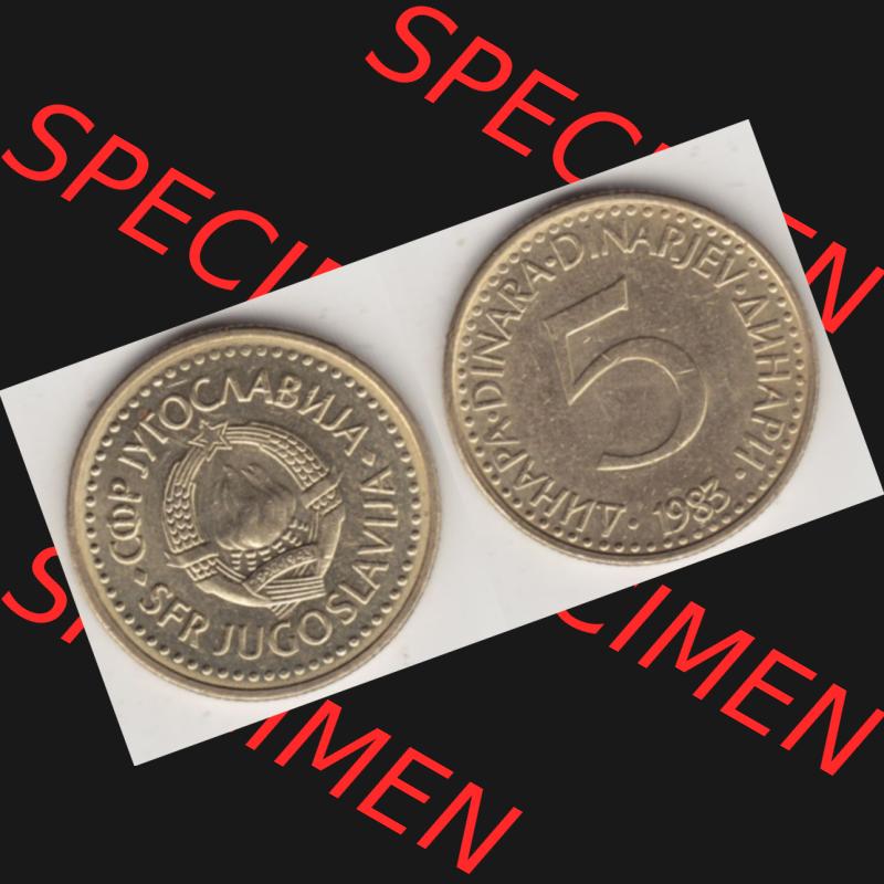 Münzen Jugoslawien Umlaufmünze 1982-1986, 5 Dinar 1983, Bild mit Vollansicht als Bildmaterial Sammlung