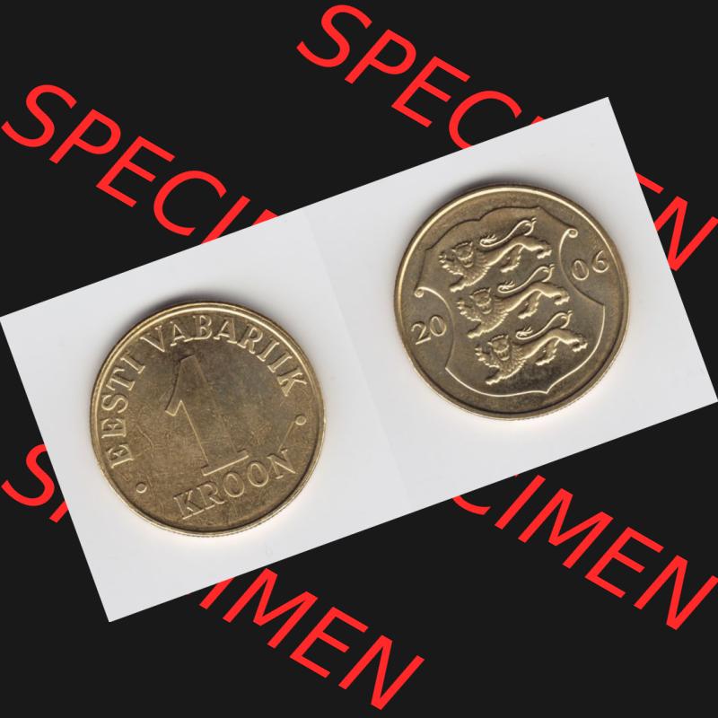 Münzen Estland Umlaufmünze 2006, 1 Kroon. Vorderseite und Rückseite horizontal auf einen digitalen Bild der alten estländische Umlaufmünze aus Estland zum katalogisieren... Sammlung