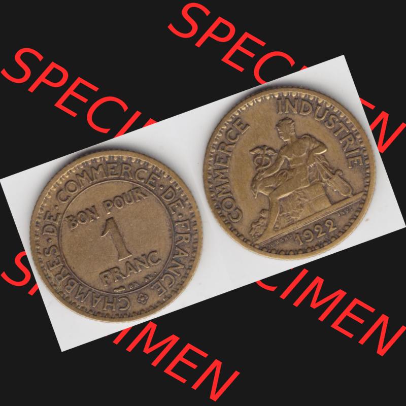 Münze Frankreich 1920-1927, 1 Francs, Franken 1922. Vorderseite und Rückseite horizontal auf einen digitalen Bild der alten französischen Umlaufmünze aus Frankreich... Sammlung