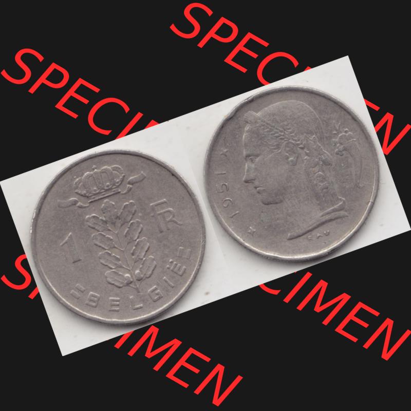 Münzen Belgien Umlaufmünze 1950-1988, 1 Francs-Franken 1951 Belgie. Vorderseite und Rückseite horizontal auf einen digitalen Bild der alten belgischen Francs Umlaufmünze... Sammlung
