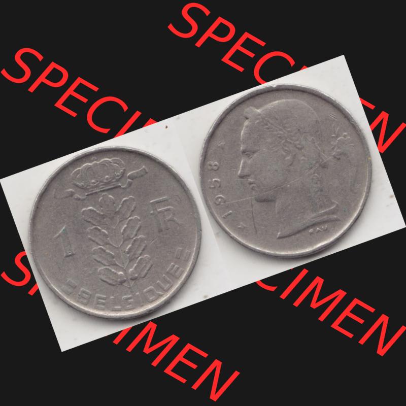 Münzen Belgien Umlaufmünze 1950-1988, 1 Francs-Franken 1958 Belgique. Vorderseite und Rückseite horizontal auf einen digitalen Bild der alten belgischen Francs Umlaufmünze... Sammlung