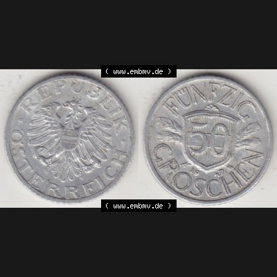 Münzen Österreich Umlaufmünze 1946-1955, 50 Groschen 1947 II., Münze aus Österreich mit Münzseiten Horizontal / Nebeneinander auf einen Bild für... Sammlung