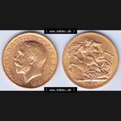 Münzen Großbritannien Goldmünze 1911-1927, 1 Pfund Sovereign 1911. Vorderseite und Rückseite horizontal auf einen digitalen Bild der alten britischen Goldmünze Sovereign... Sammlung
