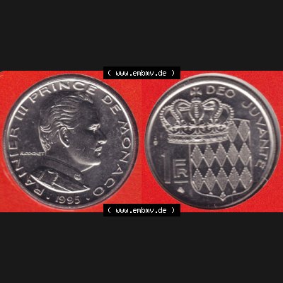Münzen Monaco Umlaufmünze 1960-1995, 1 Fr, Franc, Franken Rainier III Prince de Monaco I. 1995 (3) Sammlung