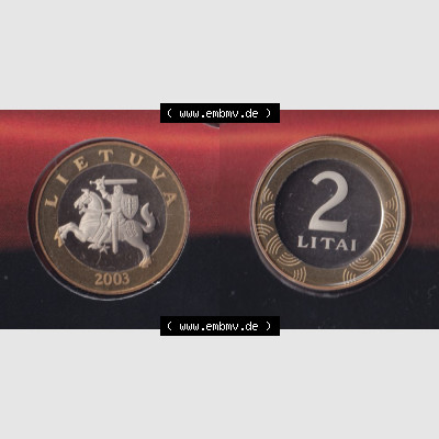 Münzen Litauen Umlaufmünze 1998-2014, 2 Litai 2003, Bild mit Vollansicht aus offiziellen Münzsatz / KMS 2003 Sammlung