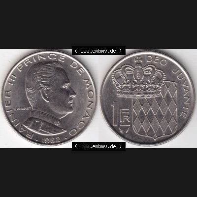 Münzen Monaco Umlaufmünze 1960-1995, 1 Fr, Franc, Franken Rainier III Prince de Monaco I. 1982 (3) Sammlung