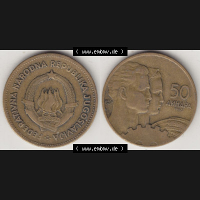 Münzen Jugoslawien Umlaufmünze 1955-1955, 50 Dinar 1955, Bild mit Vollansicht zum Download Sammlung