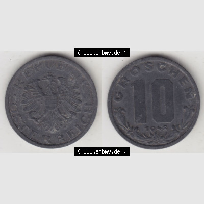 Münzen Österreich Umlaufmünze 1947-1949, 10 Groschen 1948 I., Münze aus Österreich mit Münzseiten Horizontal / Nebeneinander auf einen Bild für... Sammlung
