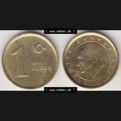 Münzen Türkei Umlaufmünze 2005-2008, 1 Yeni Neuer Kurus 2006. Vorderseite und Rückseite der Münze der Türkei auf einen Digitalen Bild, als Bildmaterial... Sammlung