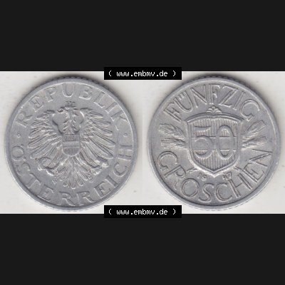 Münzen Österreich Umlaufmünze 1946-1955, 50 Groschen 1947 I., Münze aus Österreich mit Münzseiten Horizontal / Nebeneinander auf einen Bild für... Sammlung