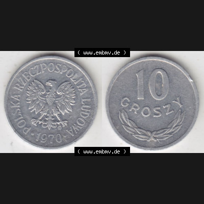 Münzen Polen Umlaufmünze 1961-1985, 10 Groszy 1970, Bild mit Vollansicht als Bildmaterial Sammlung