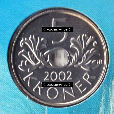 Münzen Norwegen Umlaufmünze 1998-2017, 5 Kroner, Kronen 2002, Bild mit Rückseite der norwegischen Münze als Bildmaterial, des Bildes zur deiner Nutzung Sammlung